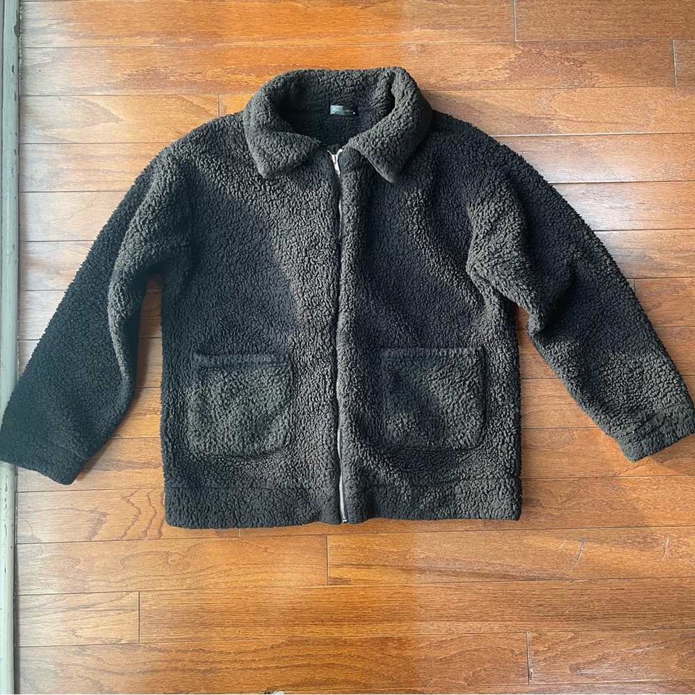 Pretty Garden Black Teddy Sherpa Front-Zip Size Medium